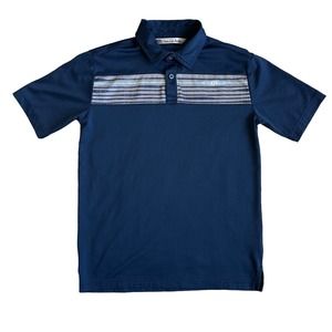Travis Mathew Polo Golf Shirt Mens Large Blue Striped Performance Pima Casual